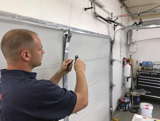 Before and after garage door dent repair by Tamiami Garage Door Repair in Tamiami