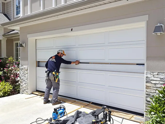 Tamiami Garage Door Repair team performing complete garage door replacement at Tamiami residence
