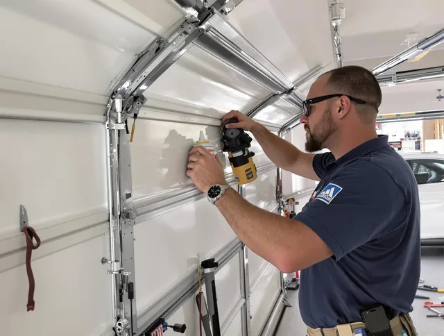 Tamiami Garage Door Repair technician quieting a noisy garage door in Tamiami
