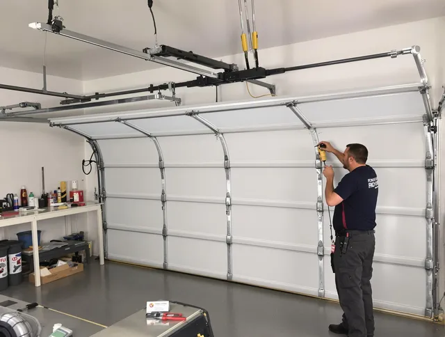Tamiami Garage Door Repair certified technician performing overhead door system repair in Tamiami