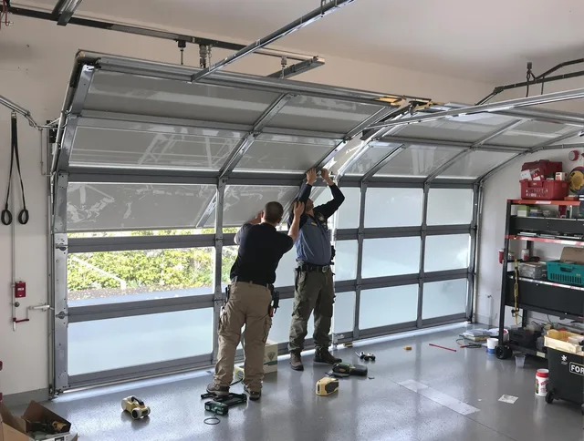 Tamiami Garage Door Repair expert performing precise panel replacement on Tamiami garage door